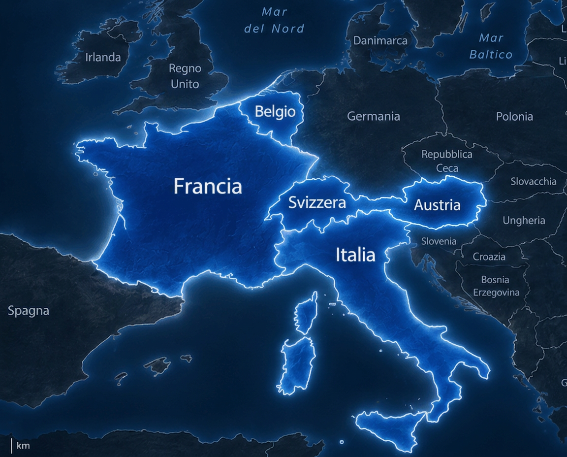 MAPPA — Italia, Svizzera, Francia, Belgio, Austria